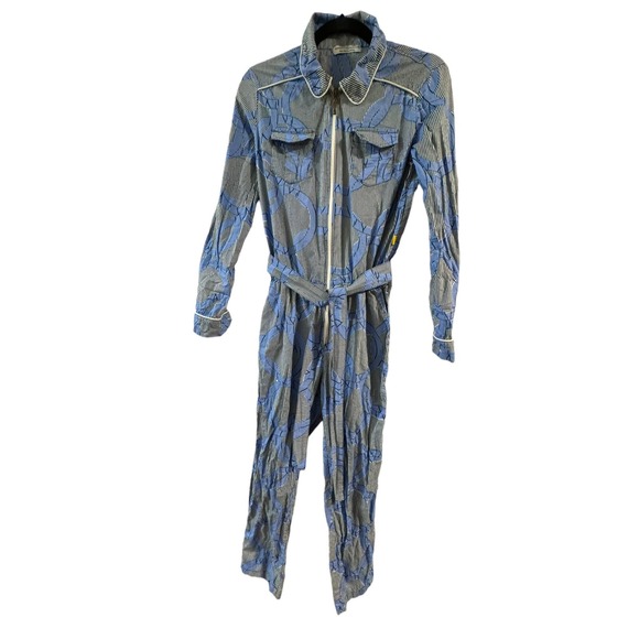 Women's Small Combi Maison Chateau Rouge Blue Work Jumpsuit - Picture 1 of 5